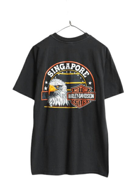 90s ハーレー ダビッドソン 両面 プリント 半袖 Tシャツ メンズ L / 古着 オールド オフィシャル イーグル バックプリント バイク ブラック