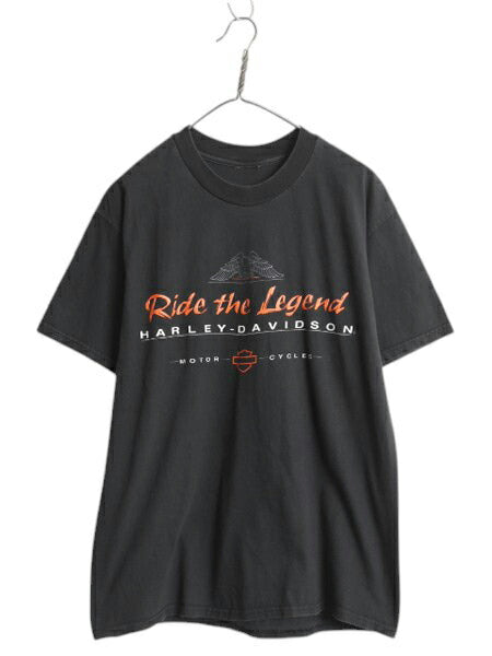 90s ハーレー ダビッドソン 両面 プリント 半袖 Tシャツ メンズ L / 古着 オールド オフィシャル イーグル バックプリント バイク ブラック