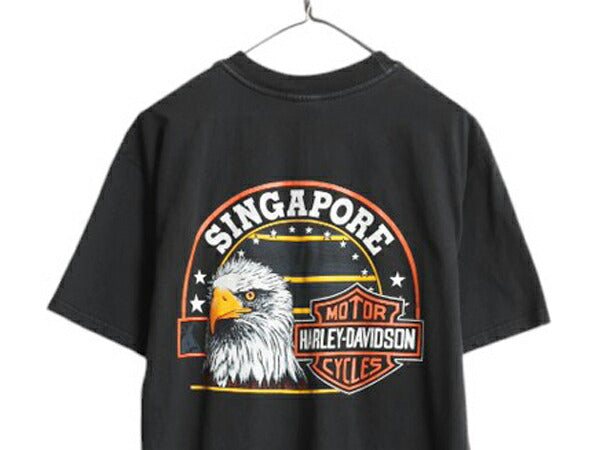 90s ハーレー ダビッドソン 両面 プリント 半袖 Tシャツ メンズ L / 古着 オールド オフィシャル イーグル バックプリント バイク ブラック