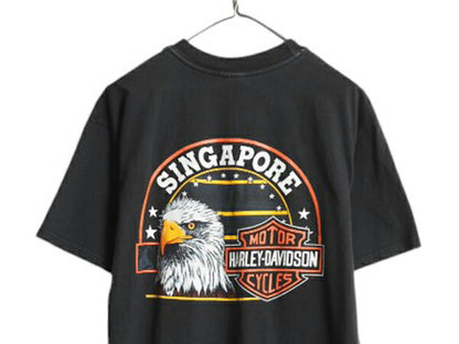 90s ハーレー ダビッドソン 両面 プリント 半袖 Tシャツ メンズ L / 古着 オールド オフィシャル イーグル バックプリント バイク ブラック