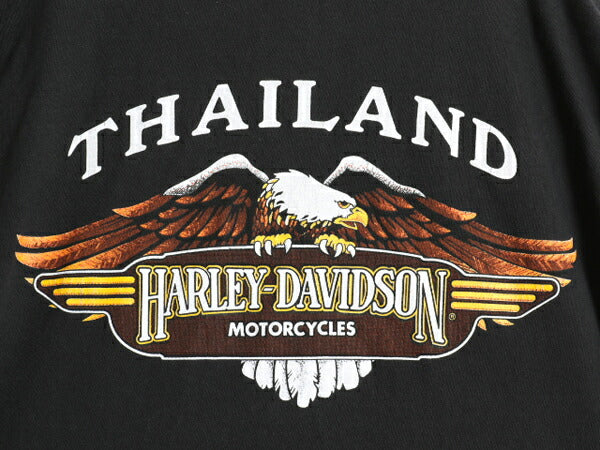 90s ハーレー ダビッドソン 両面 プリント 半袖 Tシャツ メンズ L 程 古着 黒 オールド オフィシャル イーグル ファイヤー ブラック バイク