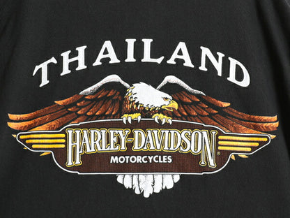90s ハーレー ダビッドソン 両面 プリント 半袖 Tシャツ メンズ L 程 古着 黒 オールド オフィシャル イーグル ファイヤー ブラック バイク