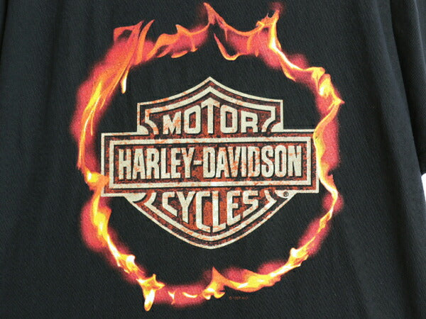 90s ハーレー ダビッドソン 両面 プリント 半袖 Tシャツ メンズ L 程 古着 黒 オールド オフィシャル イーグル ファイヤー ブラック バイク