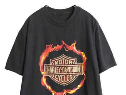 90s ハーレー ダビッドソン 両面 プリント 半袖 Tシャツ メンズ L 程 古着 黒 オールド オフィシャル イーグル ファイヤー ブラック バイク