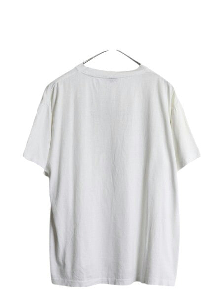 90s ジョーク キャラクター イラスト プリント 半袖 Tシャツ メンズ L 程 古着 オールド 企業物 アート グラフィック シングルステッチ 白