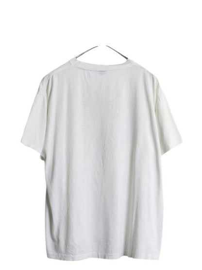 90s ジョーク キャラクター イラスト プリント 半袖 Tシャツ メンズ L 程 古着 オールド 企業物 アート グラフィック シングルステッチ 白