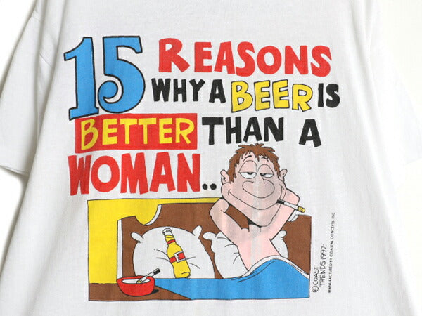 90s USA製 キャラクター ジョーク イラスト プリント Tシャツ メンズ XL / オールド メッセージ ビール シングルステッチ 白 大きいサイズ