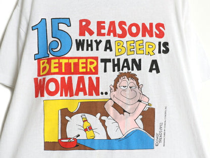 90s USA製 キャラクター ジョーク イラスト プリント Tシャツ メンズ XL / オールド メッセージ ビール シングルステッチ 白 大きいサイズ