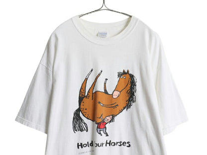 00s ウマ キャラクター アート イラスト プリント Tシャツ メンズ XL 古着 オールド アニマル メッセージ ヘビーウェイト 大きいサイズ 白
