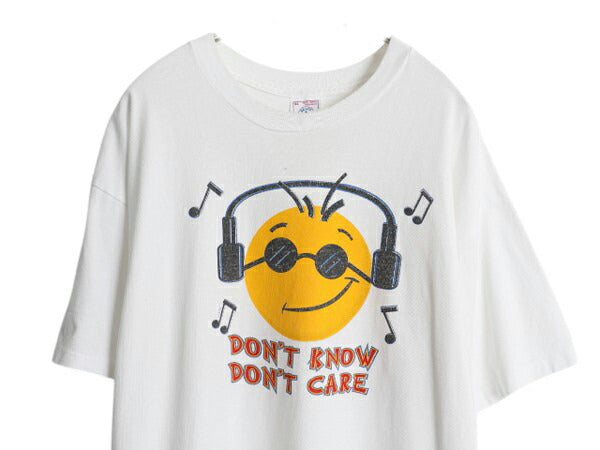 90s スマイル イラスト プリント Tシャツ メンズ XL 古着 オールド 当時物 キャラクター シングルステッチ ニコちゃん 大きいサイズ 音楽