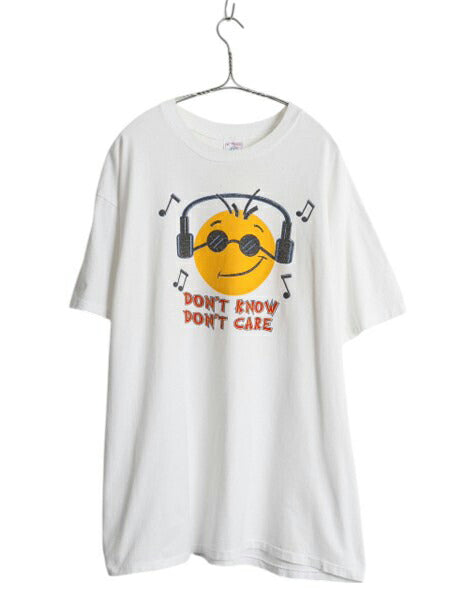 90s スマイル イラスト プリント Tシャツ メンズ XL 古着 オールド 当時物 キャラクター シングルステッチ ニコちゃん 大きいサイズ 音楽