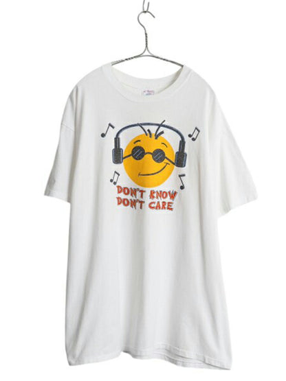 90s スマイル イラスト プリント Tシャツ メンズ XL 古着 オールド 当時物 キャラクター シングルステッチ ニコちゃん 大きいサイズ 音楽