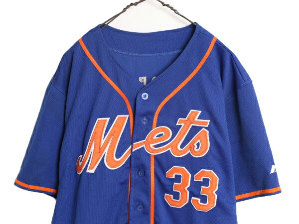MLB オフィシャル Majestic メッツ ベースボール シャツ メンズ M 程 ユニフォーム ゲームシャツ メジャーリーグ 野球 半袖シャツ 大リーグ