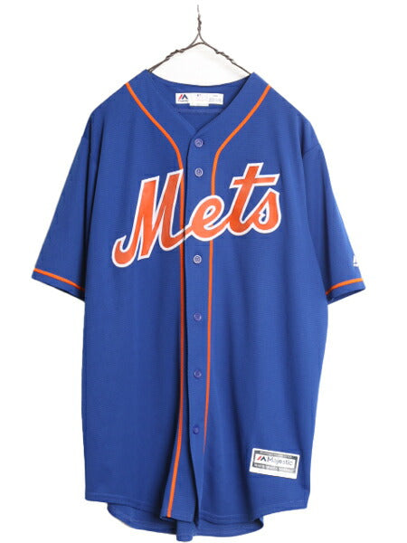 MLB オフィシャル Majestic メッツ ベースボール シャツ メンズ L / ユニフォーム ゲームシャツ メジャーリーグ 半袖シャツ 大リーグ 野球