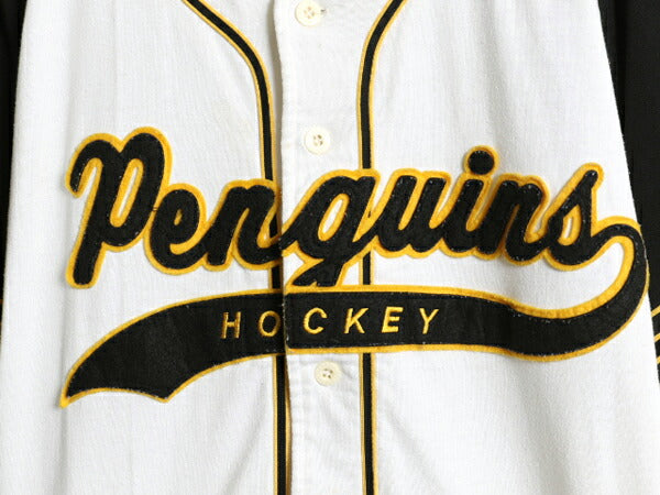 90s ペンギンズ ベースボールシャツ メンズ M / オールド NHL オフィシャル スターター ユニフォーム アイスホッケー ゲームシャツ 重ね着