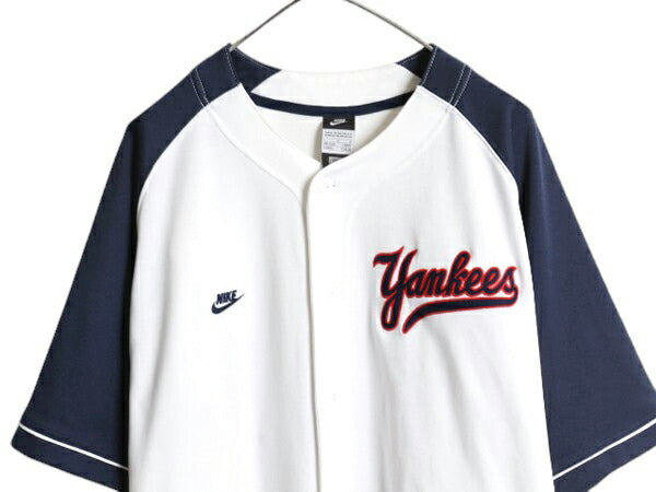 ヤンキース ベースボール シャツ メンズ L MLB オフィシャル ナイキ スウッシュ 大リーグ ユニフォーム ゲームシャツ ジャージ 半袖シャツ
