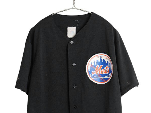 USA製 メッツ ベースボール シャツ メンズ L / MLB オフィシャル マジェスティック 大リーグ ユニフォーム ゲームシャツ ジャージ ブラック