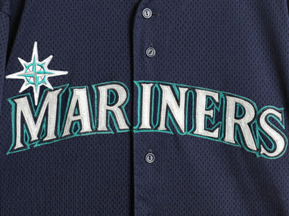 USA製 マリナーズ ベースボール シャツ メンズ L MLB オフィシャル マジェスティック 大リーグ ユニフォーム ゲームシャツ メッシュ 重ね着