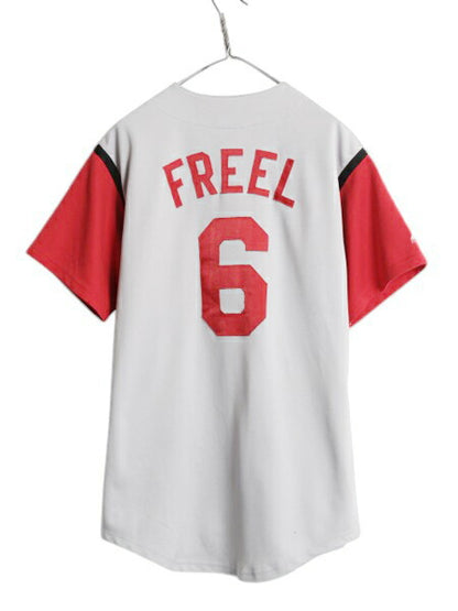 レッズ ベースボール シャツ メンズ L 古着 MLB オフィシャル マジェスティック 大リーグ ユニフォーム  半袖シャツ ゲームシャツ ジャージ