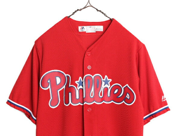 MLB オフィシャル Majestic フィリーズ ベースボール シャツ メンズ S / 古着 ユニフォーム ゲームシャツ メジャーリーグ 半袖シャツ 野球