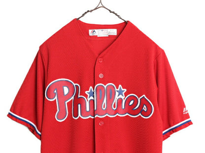 MLB オフィシャル Majestic フィリーズ ベースボール シャツ メンズ S / 古着 ユニフォーム ゲームシャツ メジャーリーグ 半袖シャツ 野球