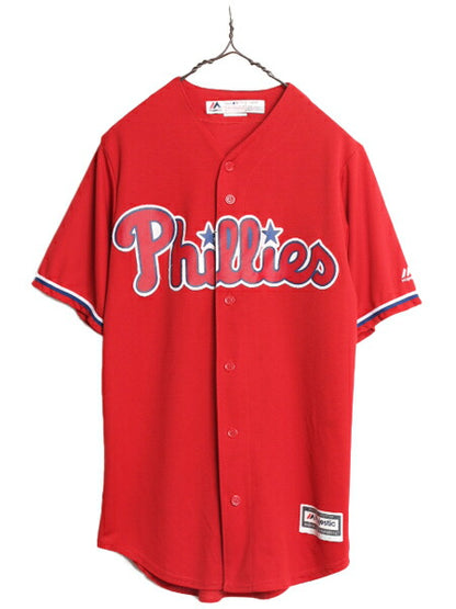 MLB オフィシャル Majestic フィリーズ ベースボール シャツ メンズ S / 古着 ユニフォーム ゲームシャツ メジャーリーグ 半袖シャツ 野球
