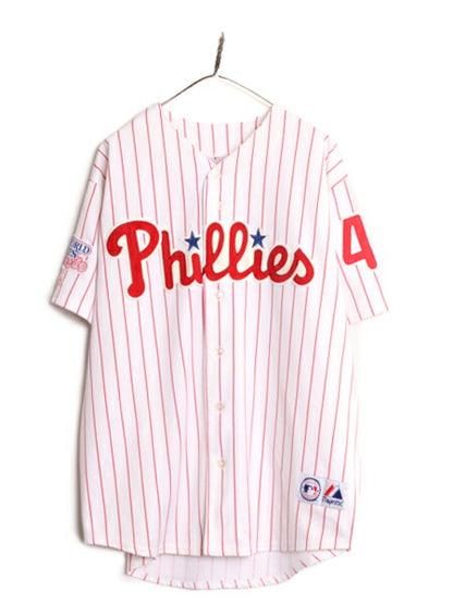 MLB オフィシャル Majestic フィリーズ ベースボール シャツ メンズ XXL 古着 ユニフォーム ゲームシャツ メジャーリーグ 半袖シャツ 復刻