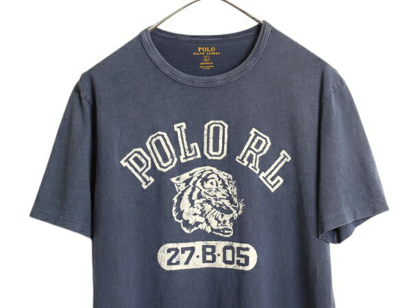ポロ ラルフローレン 3段 フロッキー プリント 半袖 Tシャツ メンズ L / ヴィンテージ モデル タイガー カットソー シングルステッチ 細身