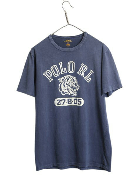 ポロ ラルフローレン 3段 フロッキー プリント 半袖 Tシャツ メンズ L / ヴィンテージ モデル タイガー カットソー シングルステッチ 細身