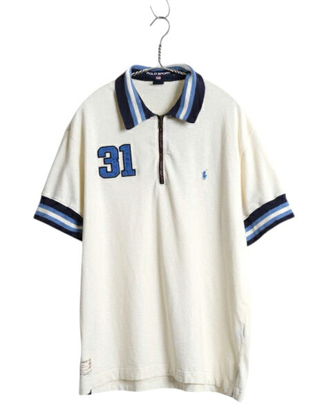 90s ポロスポーツ ラルフローレン アスレチック ポロシャツ メンズ M オールド 当時物 ポロ ハーフジップ コットン レーヨン ナンバリング