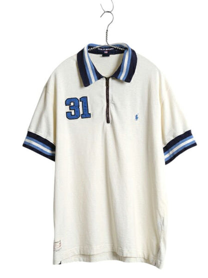 90s ポロスポーツ ラルフローレン アスレチック ポロシャツ メンズ M オールド 当時物 ポロ ハーフジップ コットン レーヨン ナンバリング