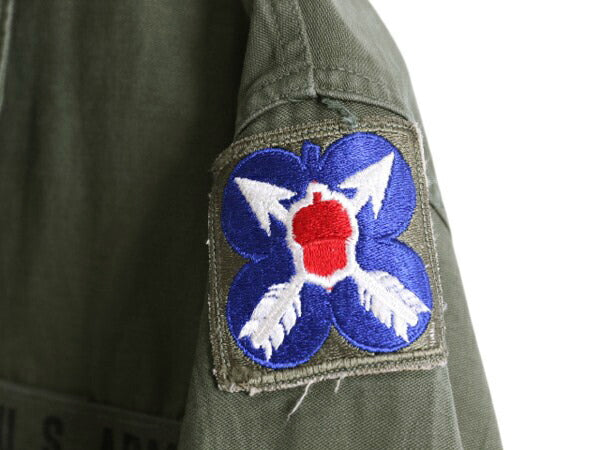60s 米軍実物 US ARMY コットン サテン ユーティリティ シャツ メンズ M ヴィンテージ ミリタリー 陸軍 軍物 OG107 フルパッチ 2nd カーキ