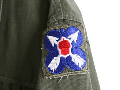 60s 米軍実物 US ARMY コットン サテン ユーティリティ シャツ メンズ M ヴィンテージ ミリタリー 陸軍 軍物 OG107 フルパッチ 2nd カーキ