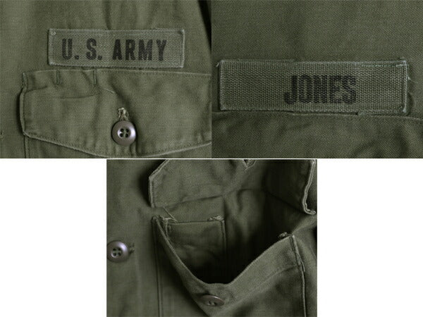 60s 米軍実物 US ARMY コットン サテン ユーティリティ シャツ メンズ M ヴィンテージ ミリタリー 陸軍 軍物 OG107 フルパッチ 2nd カーキ