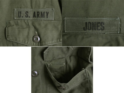 60s 米軍実物 US ARMY コットン サテン ユーティリティ シャツ メンズ M ヴィンテージ ミリタリー 陸軍 軍物 OG107 フルパッチ 2nd カーキ