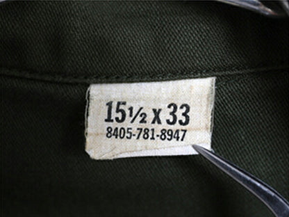 60s 米軍実物 US ARMY コットン サテン ユーティリティ シャツ メンズ M ヴィンテージ ミリタリー 陸軍 軍物 OG107 フルパッチ 2nd カーキ