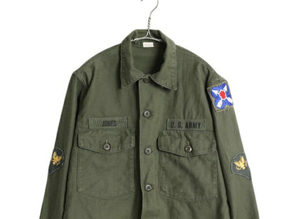 60s 米軍実物 US ARMY コットン サテン ユーティリティ シャツ メンズ M ヴィンテージ ミリタリー 陸軍 軍物 OG107 フルパッチ 2nd カーキ