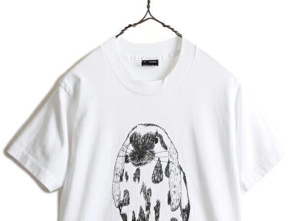90s USA製 ■ アニマル ウサギ プリント 半袖 Tシャツ レディース S メンズ XS 程/ 古着 90年代 動物 アート イラスト シングルステッチ 白