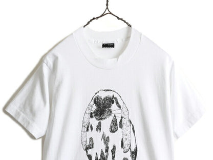 90s USA製 ■ アニマル ウサギ プリント 半袖 Tシャツ レディース S メンズ XS 程/ 古着 90年代 動物 アート イラスト シングルステッチ 白