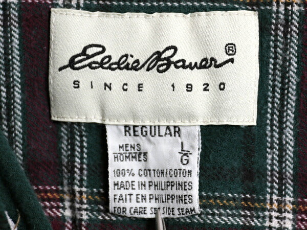 90s エディーバウアー チェック ボタンダウン フランネル シャツ メンズ L / オールド Eddie Bauer ネルシャツ コットン 白タグ 長袖シャツ