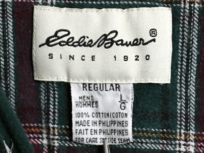 90s エディーバウアー チェック ボタンダウン フランネル シャツ メンズ L / オールド Eddie Bauer ネルシャツ コットン 白タグ 長袖シャツ