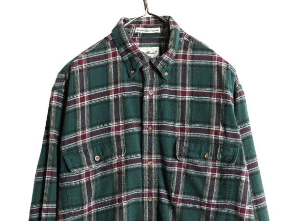 90s エディーバウアー チェック ボタンダウン フランネル シャツ メンズ L / オールド Eddie Bauer ネルシャツ コットン 白タグ 長袖シャツ