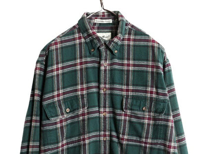 90s エディーバウアー チェック ボタンダウン フランネル シャツ メンズ L / オールド Eddie Bauer ネルシャツ コットン 白タグ 長袖シャツ