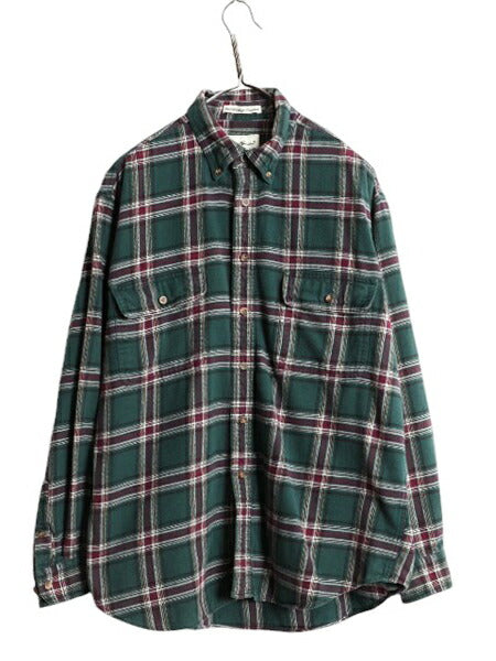 90s エディーバウアー チェック ボタンダウン フランネル シャツ メンズ L / オールド Eddie Bauer ネルシャツ コットン 白タグ 長袖シャツ