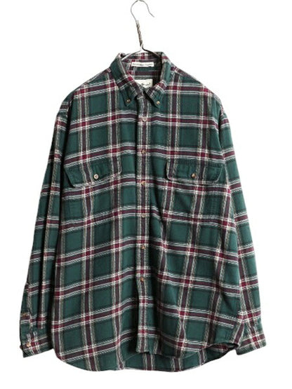90s エディーバウアー チェック ボタンダウン フランネル シャツ メンズ L / オールド Eddie Bauer ネルシャツ コットン 白タグ 長袖シャツ