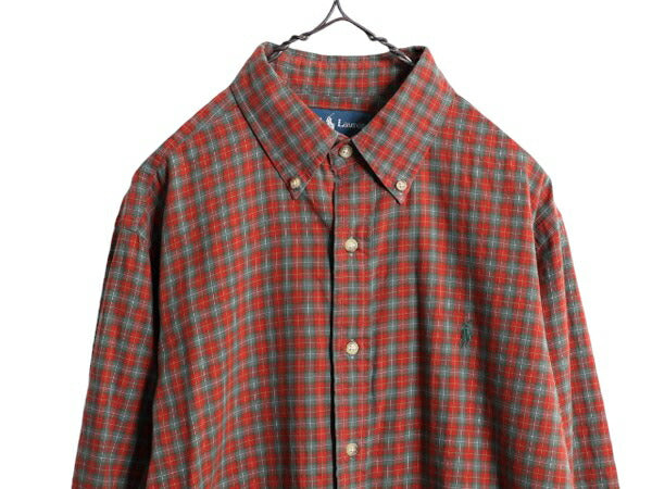 90s ポロ ラルフローレン チェック ボタンダウン シャツ メンズ L / 古着 90年代 オールド 長袖シャツ ワンポイント コットン マルチカラー