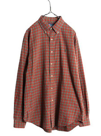 90s ポロ ラルフローレン チェック ボタンダウン シャツ メンズ L / 古着 90年代 オールド 長袖シャツ ワンポイント コットン マルチカラー