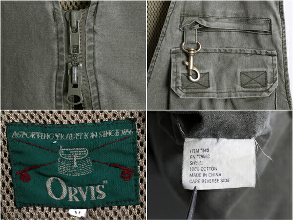 90s オービス サファリ ベスト メンズ M / オールド 旧タグ ORVIS アウトドア 重ね着 フィッシング ハンティング 多ポケット 前開き カーキ
