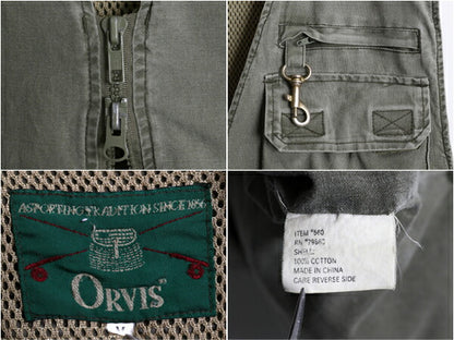 90s オービス サファリ ベスト メンズ M / オールド 旧タグ ORVIS アウトドア 重ね着 フィッシング ハンティング 多ポケット 前開き カーキ