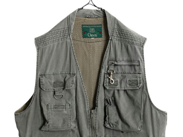 90s オービス サファリ ベスト メンズ M / オールド 旧タグ ORVIS アウトドア 重ね着 フィッシング ハンティング 多ポケット 前開き カーキ